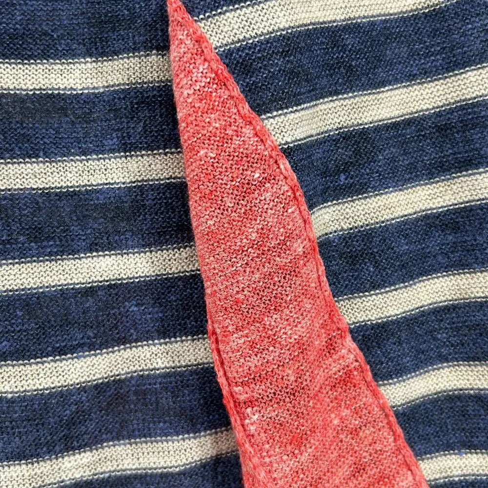 TORY BURCH Sweater M Linen Blend Striped Side Panel Boat Neck Pullover Blue